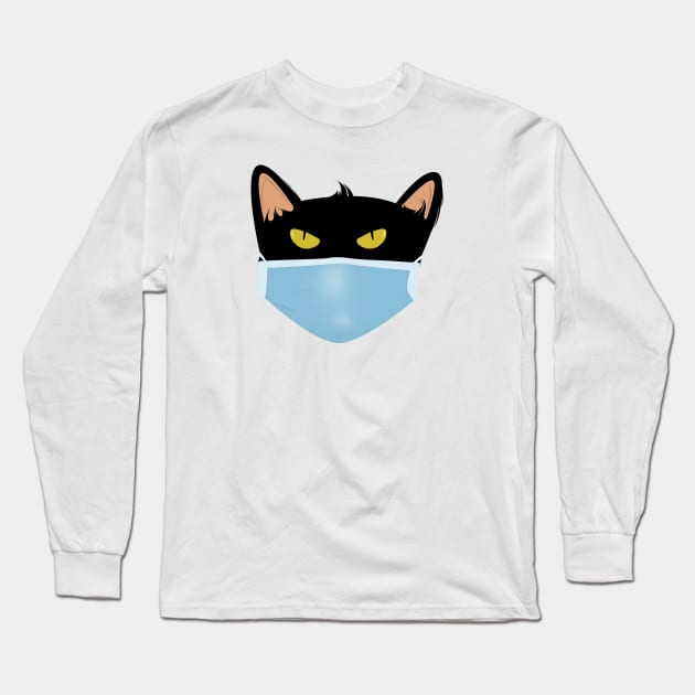 Black cat face wear face mask Long Sleeve T-Shirt by Rishirt